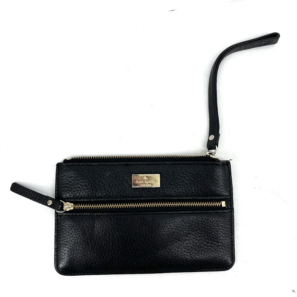 Kate Spade New York Highland Place‎ Black Leather Wristlet Gold Tone Logo